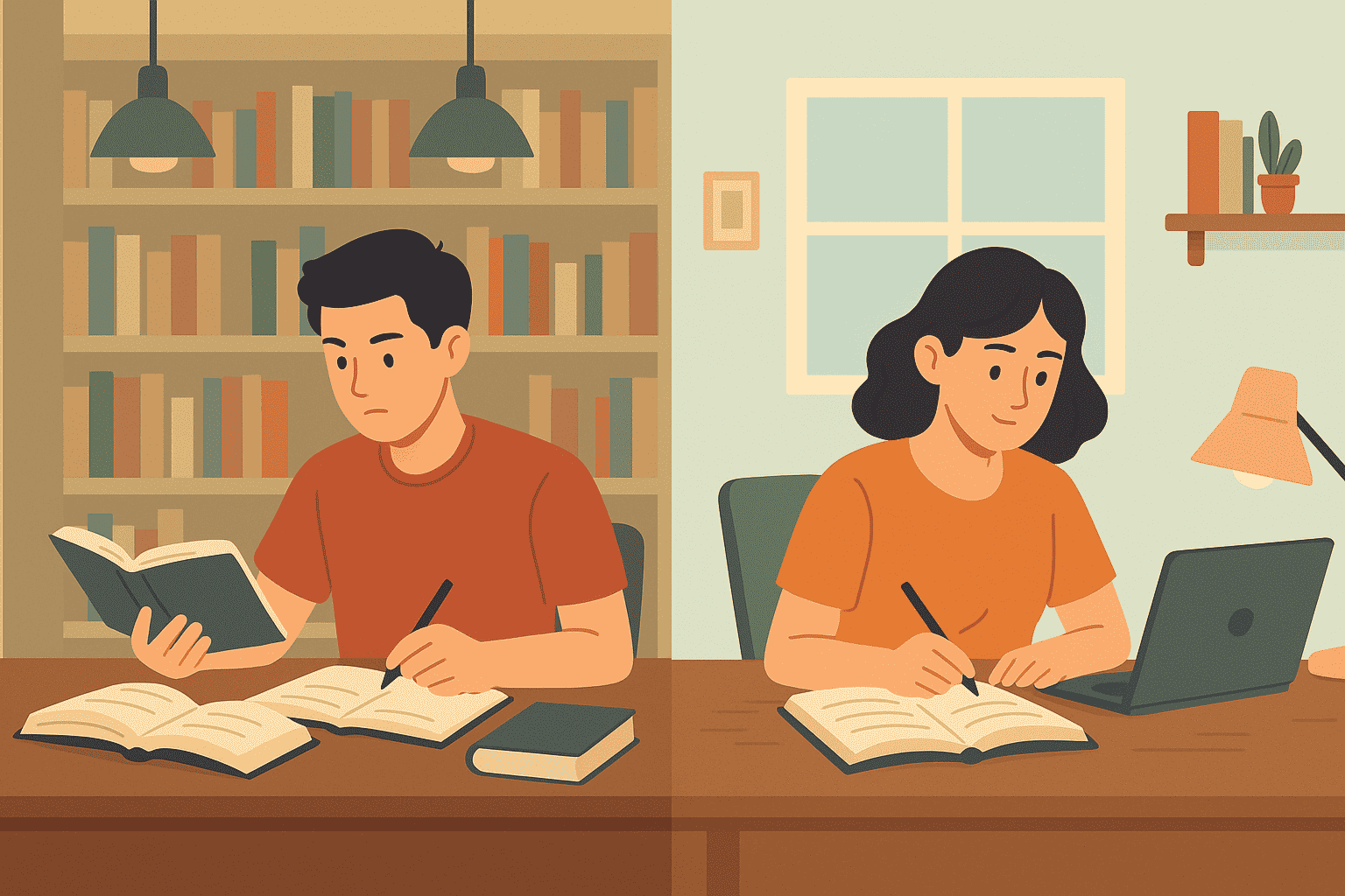 درس خواندن در کتابخانه